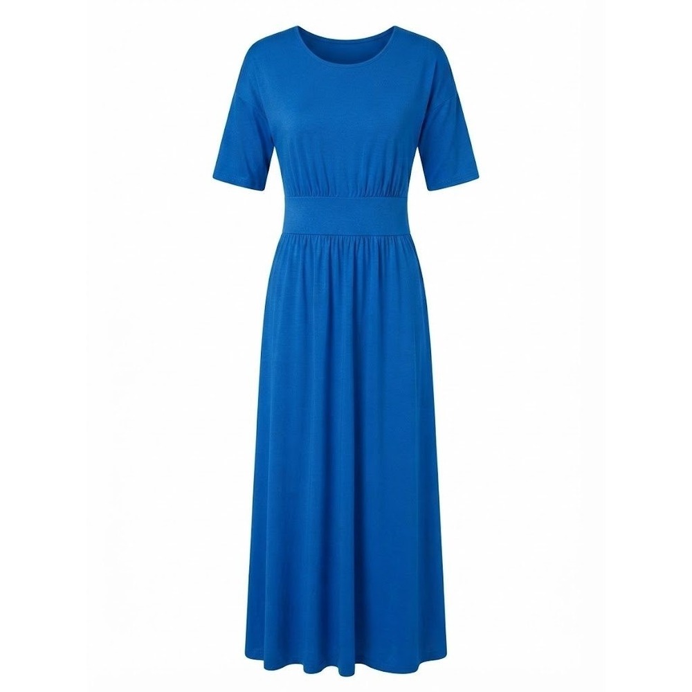 Nordstrom Royal Blue Midi Dress Short Sleeve Elastic Waist Crew Neck Womens XS